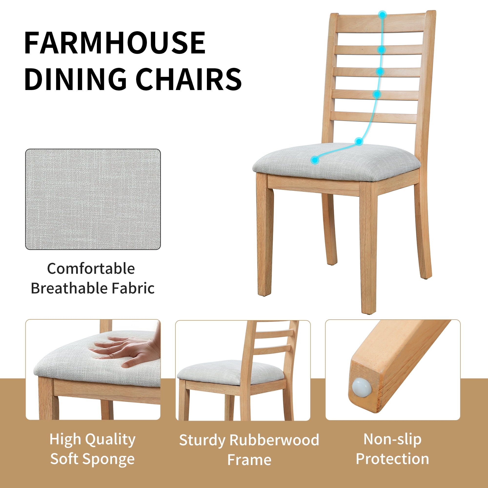 Euroco 7-Piece Wooden Dining Table Set,78" Extendable Dining Table & Chairs Set with 18" Leaf for 6-8,Farmhouse Kitchen Table Set for Dining Room,Natural