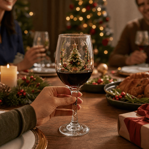 Christmas 2D Wine Glass Collection Gift Box Set, 6‑Style Holiday Themed Wine Goblet, Transparent Festive Glassware for Cocktail Wine Family Holiday Occasions C
