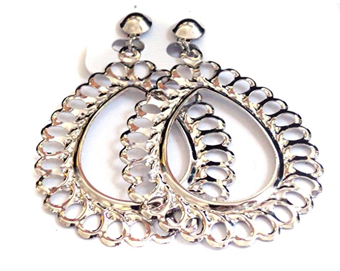 Fashion Jewelry Clipon Earrings Teardrop Hoop Silver tone Earrings 4
