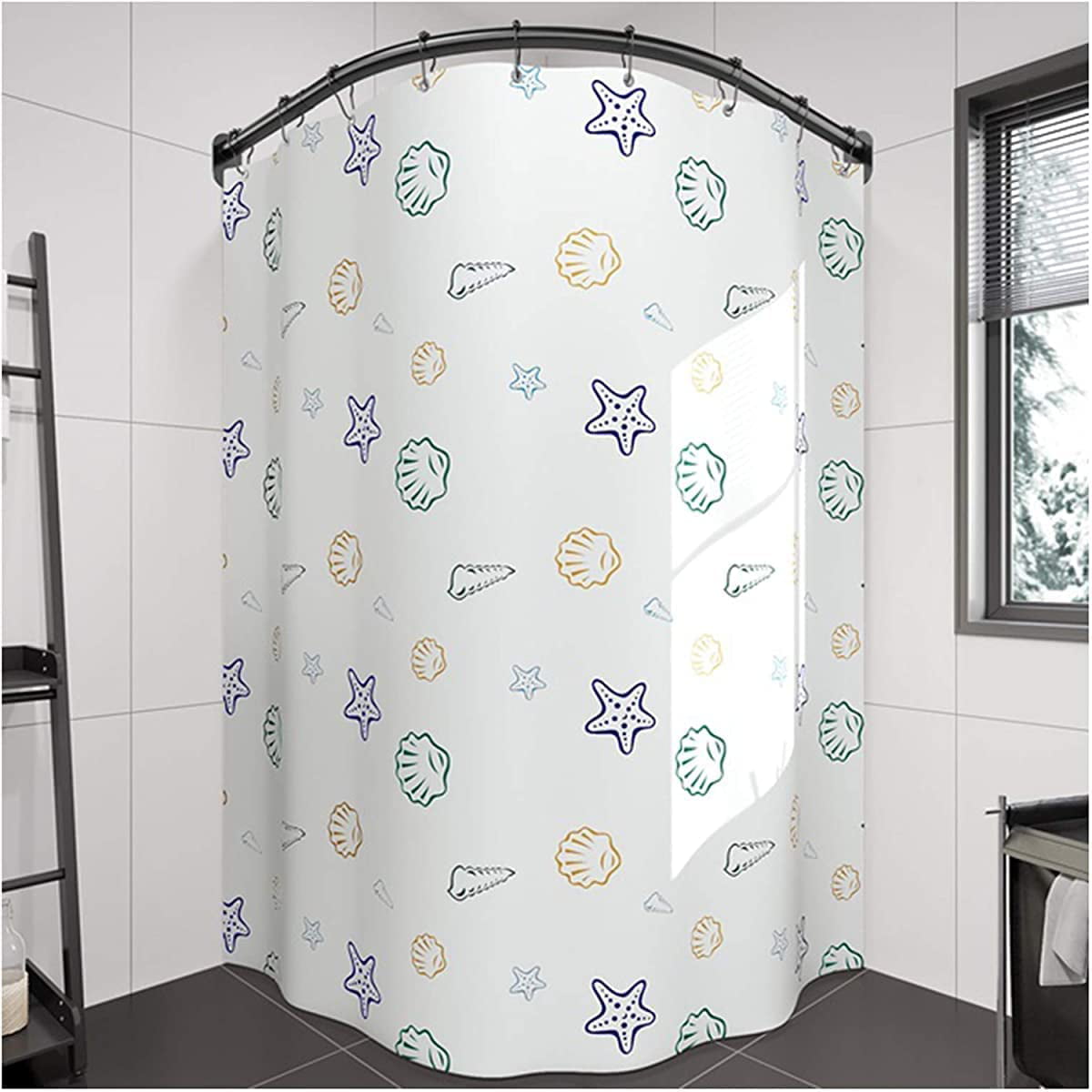 L Shaped Telescoping Bath Tub Shower Curtain Rod Silver Aluminum Corner Curved 