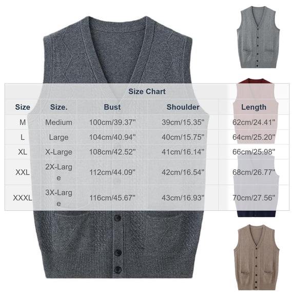 successthop Wool Sweaters for Men Cardigan Sleeveless Button Up V Neck Tops Winter Layer Look Knitwear with Pockets
