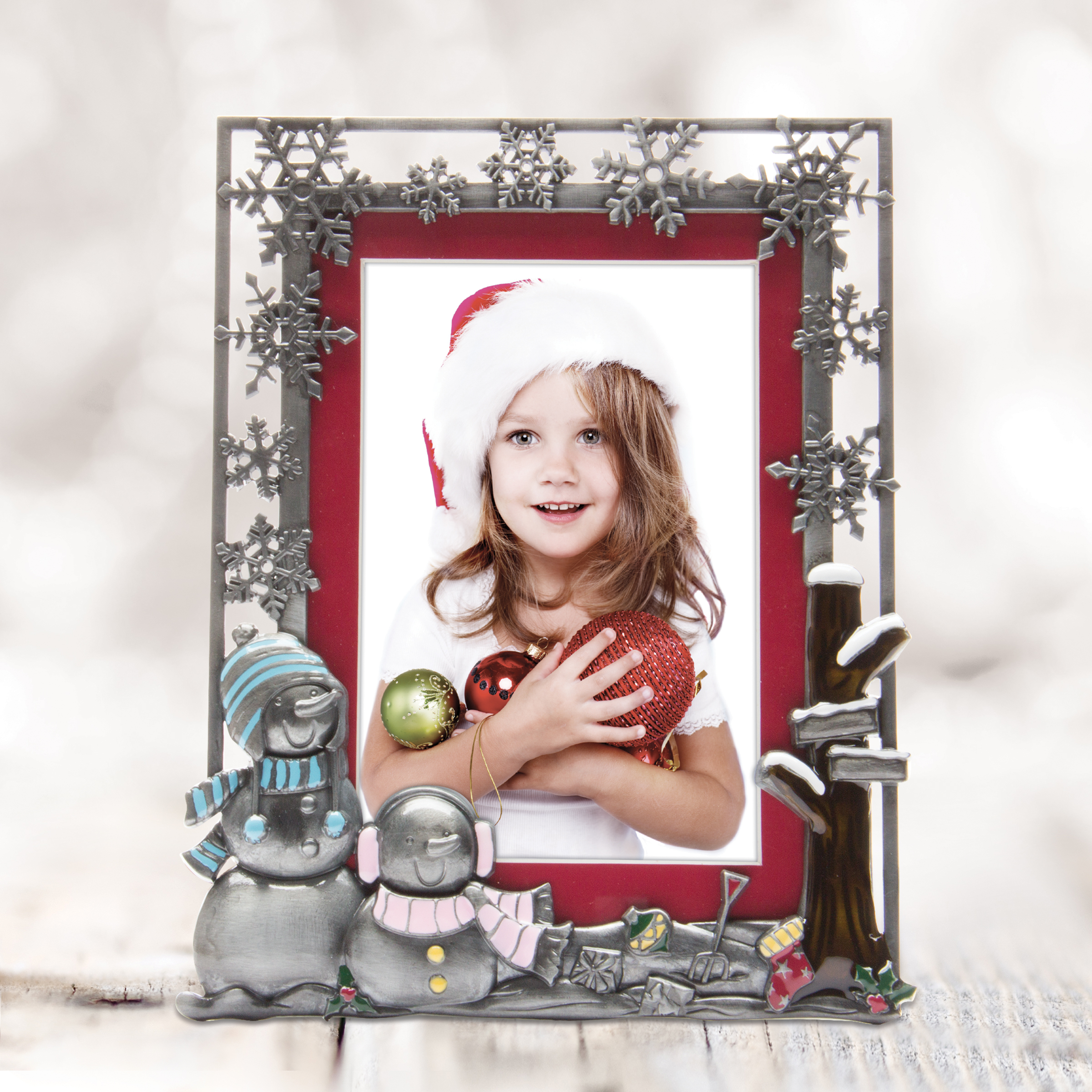 Neil Enterprises Inc. Pewter Winter Snowman Christmas Décor 4x6 or 5x7 Tabletop Picture Frame