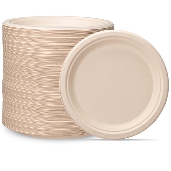 Comfy Package [9 Pouces - Lot de 250 Assiettes en Papier, Assiettes 100 % Compostables Robustes - Assiettes Biodégradables Kraft, Assiettes en Papier Jetables pour Canne à Sucre - Brun Non Blanchi