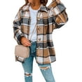 thumbnail image 3 of STARVNC Women Plaid Lapel Collar Buttons Long Sleeves Coat, 3 of 4