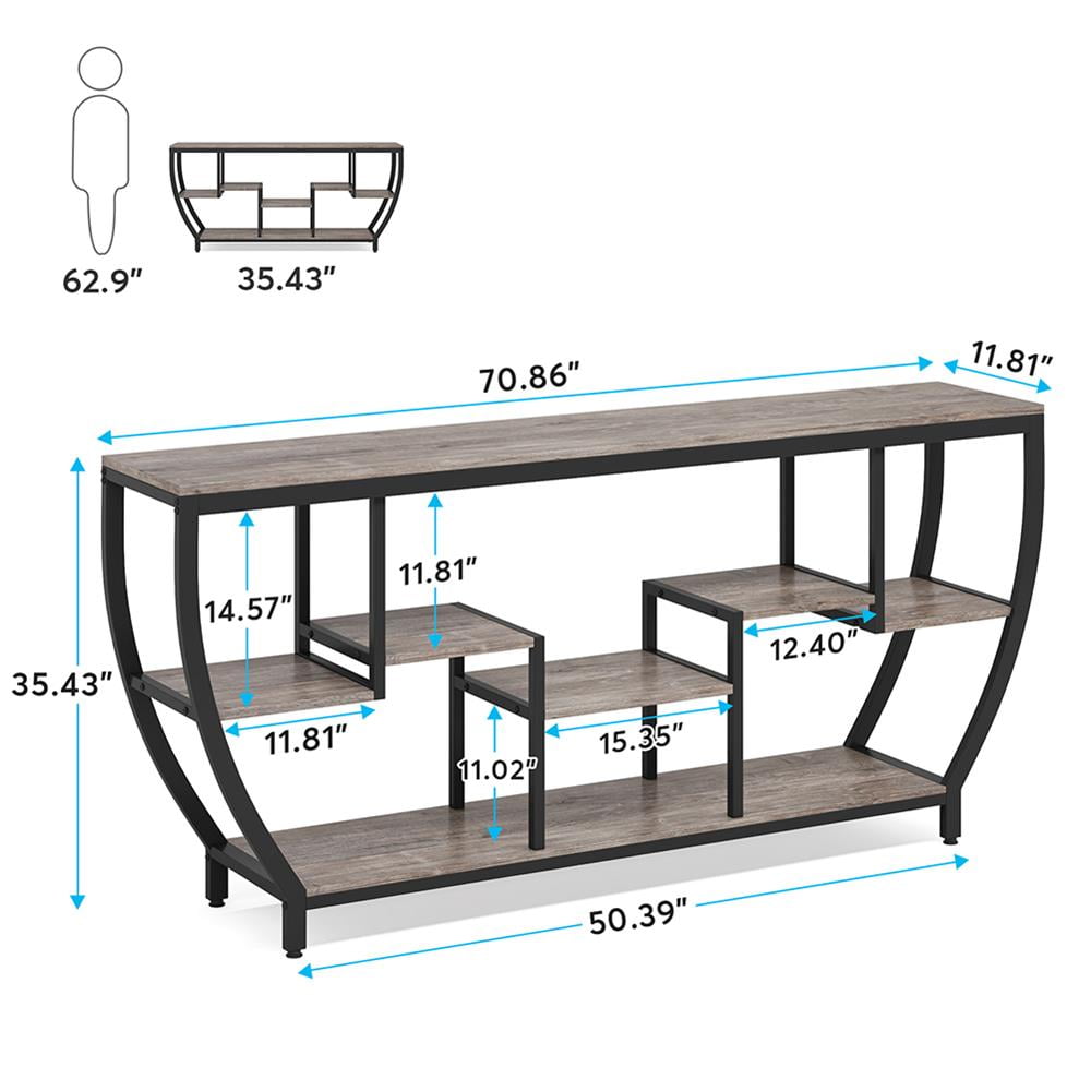 Topcobe Industrial Console Table, 70.9" Entryway Sofa Table with Shelves, Modern Furniture for Indoor, Gray