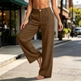 thumbnail image 5 of Women's Cotton Wide Leg Pants with Pockets, High Waist Button Loose Fit Trousers, Casual Business Travel Outdoor Work, Womens Trousers Cropped | VerBelle,Coffee L, 5 of 7