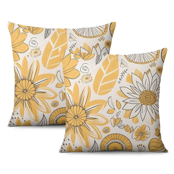 Spring Floral Yellow Flowers Throw Pillow Covers 18 X 18 Inch, Set Of 2, Linen Study Sofa Cushion Cover Indoor Living Room Home Decor