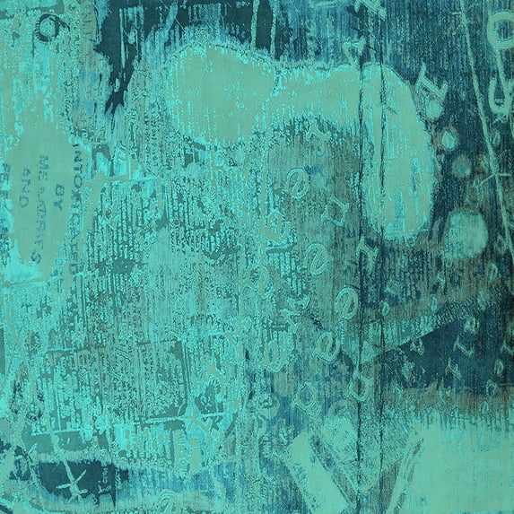 Ahgly Company Machine Washable Indoor Square Oriental Turquoise Blue Industrial Area Rugs, 7' Square