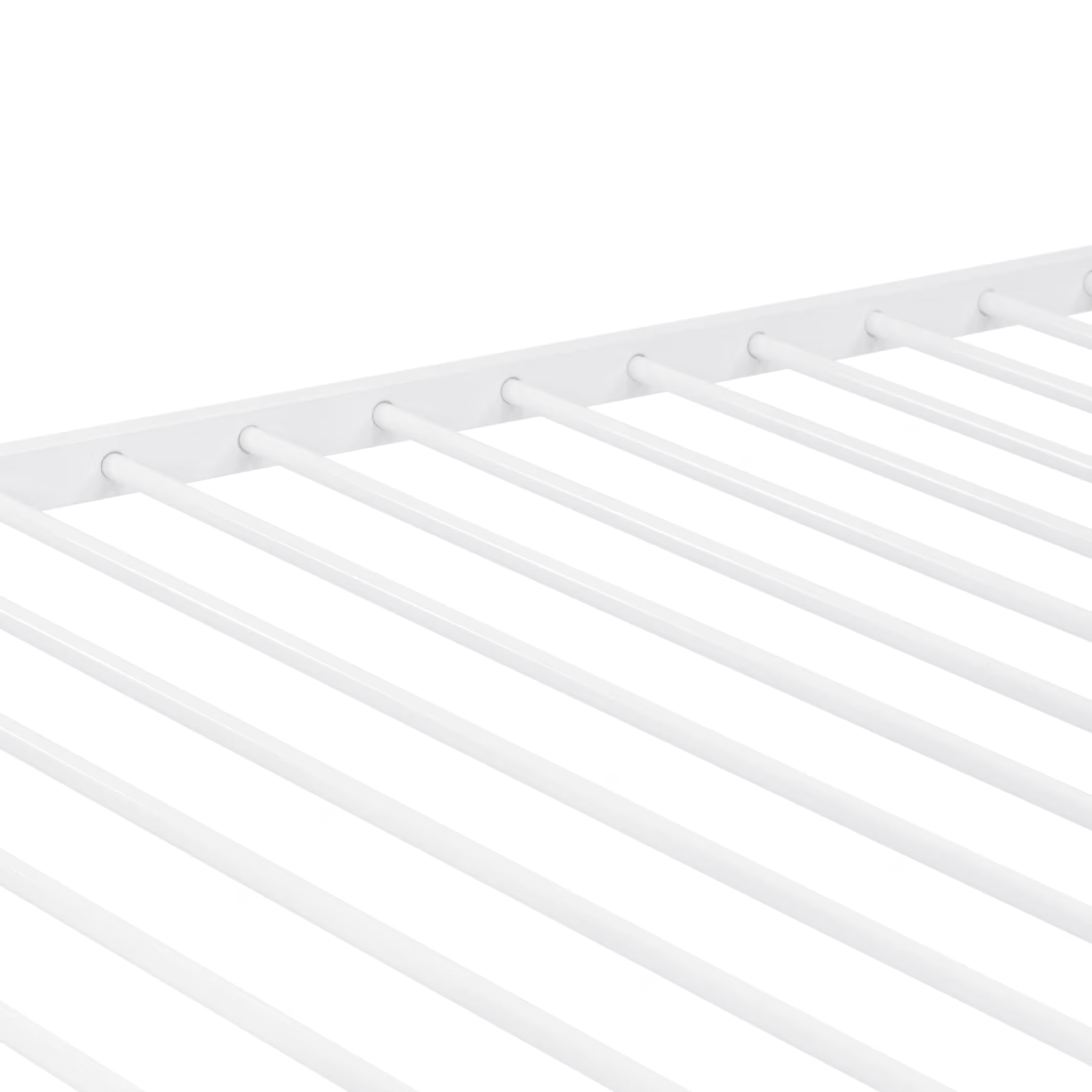 MAYEERTY Twin Size Metal Bunk Bed, Low Profile Bed Frame with Built-in Ladder, High Guardrail, Space-Saving for Kids, No Box Spring Required, White