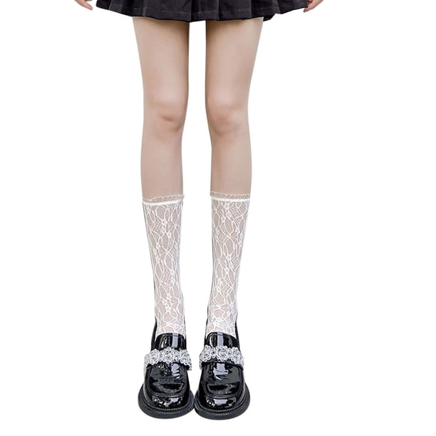 M Calcetines con adornos de encaje para mujer, calcetines hasta la pantorrilla estilo japonés de doncella japonesa, calcetines de uniforme Harajuku para estudiantes y niñas, Cospl