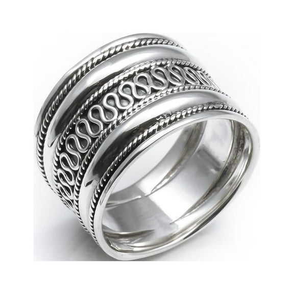 Silverly Thumb Rings for Women - 15.3 mm Rope Design Wide Sterling Silver Rings - 925 Silver Chunky Men's Ring - Bali Scroll Work Jewellery - Bohemian I Love You Gifts for Her and Him