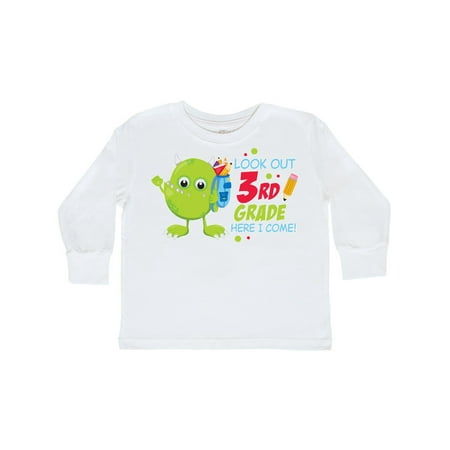 

Inktastic Look out 3rd Grade Here I Come with Cute Green Monster Gift Toddler Boy or Toddler Girl Long Sleeve T-Shirt
