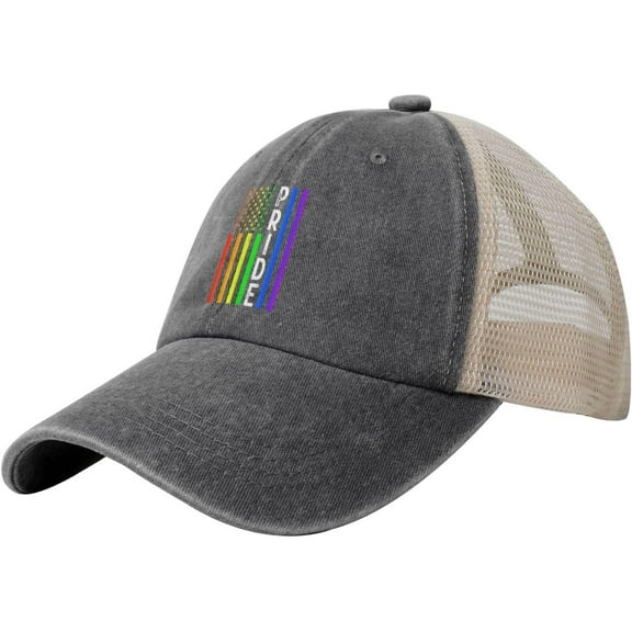 Baseball Cap USA Flag Rainbow LGBTQ Gay Pride Month LGBT Trucker Hat for Men Women Dad Hat Adjustable,Black