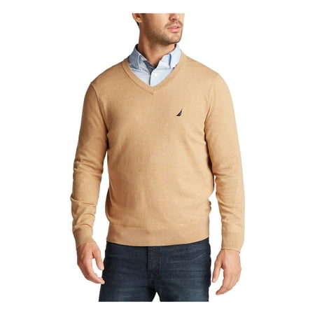 NAUTICA Mens Brown Lightweight Long Sleeve V Neck Jersey Pullover Sweater S