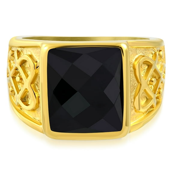 Stainless Steel Yellow Gold-Tone Black Simulated Onyx Mens Ring - Size 8