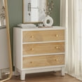 thumbnail image 2 of COZAYH 3-Drawer Farmhouse Dresser with Handicraft Wood Ring Motif, Fully Assembled Nightstand Wooden Finish for Boho, Mid-century, Rustic Style, 2 of 6