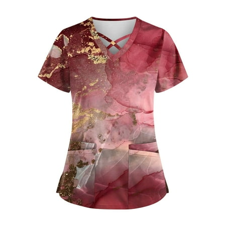 

EKOUSN V-Neck Womens Scrubs Top Workwear Originals with Rib-Knit Back Panels