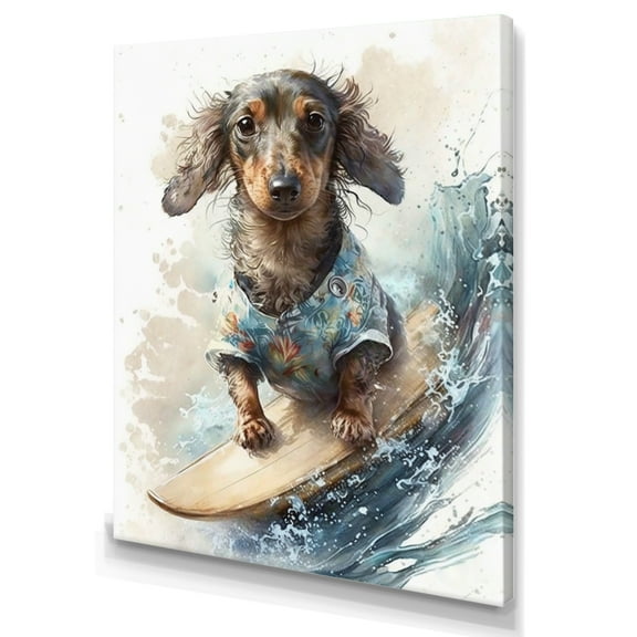 Designart Dog Surfing I Canvas Wall Art