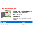 thumbnail image 2 of Cabin Air Filter - Compatible with 2017 - 2019 BMW 230i 2.0L 4-Cylinder 2018, 2 of 2