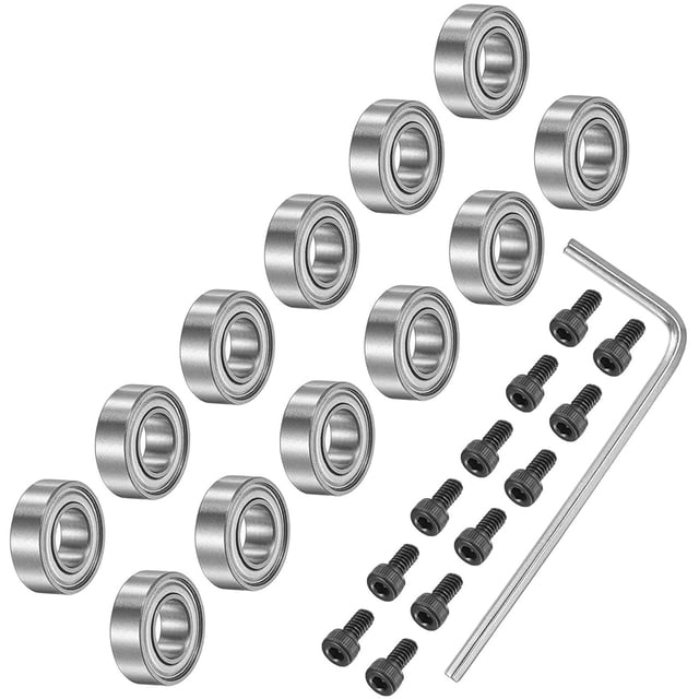 Mistaha Ensemble de Remplacement de Roulement de Bit de Routeur 25 Pcs 3/16 Pouces ID 3/8 Pouces OD 1/8 Pouces Épaisseur 5-40 x 1/4 Pouces Vis pour Roulement de Précision Lisse - Inclut 12 Roulements, 12 Vis, Clé