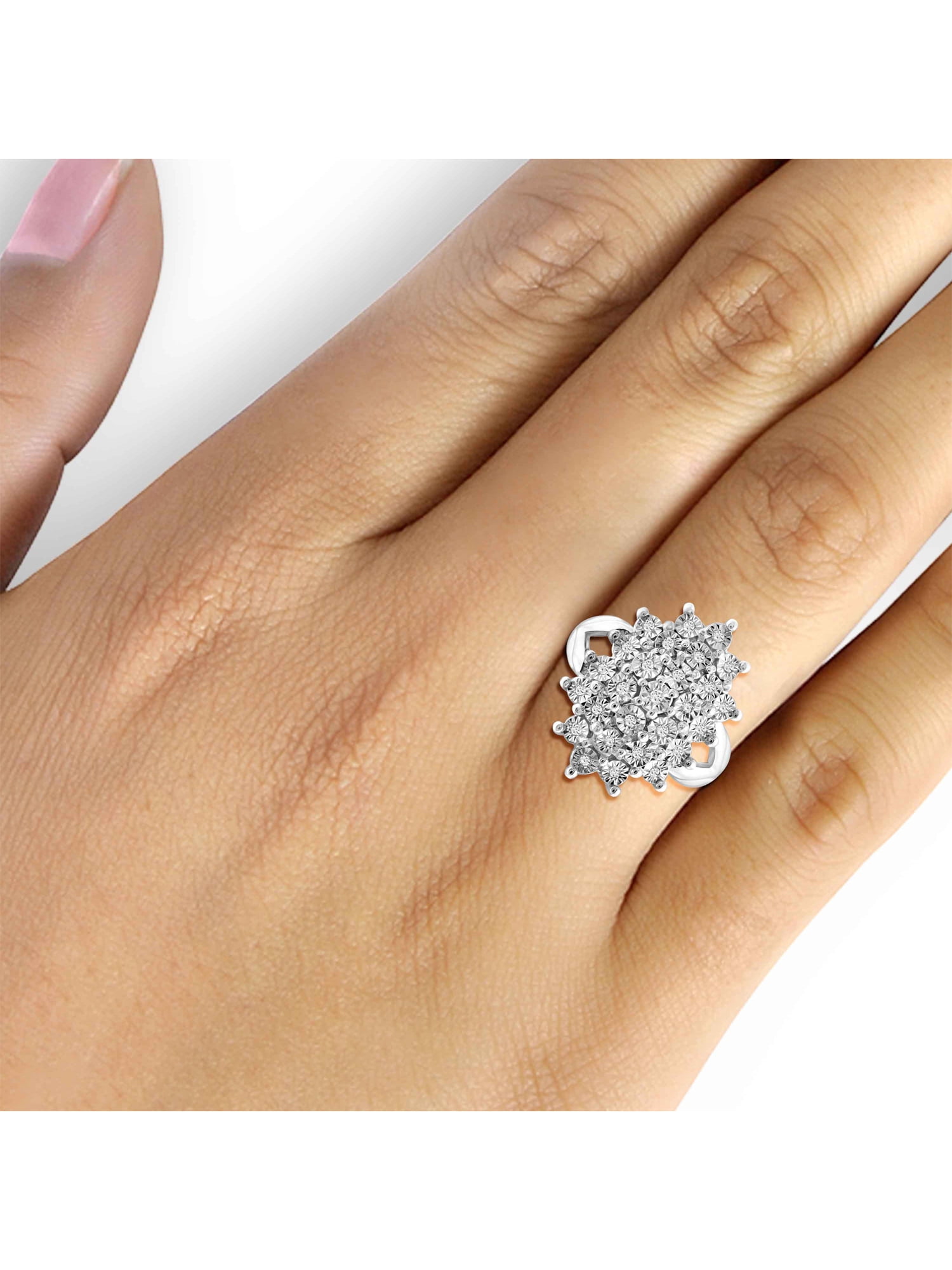 JewelersClub Sterling Silver 1/7 Carat White diamond Cluster Ring for Women | Diamonds for Everyday Womens Wear