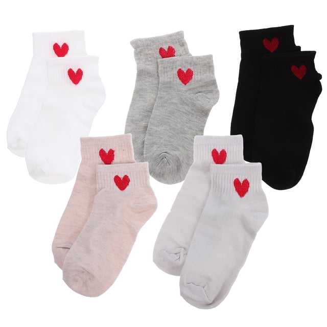 GOOHOCHY 5 pares de calcetines con estampado de corazones, calcetines cortos con estampado de corazones, calcetines tobilleros, calcetines de dibujos animados.