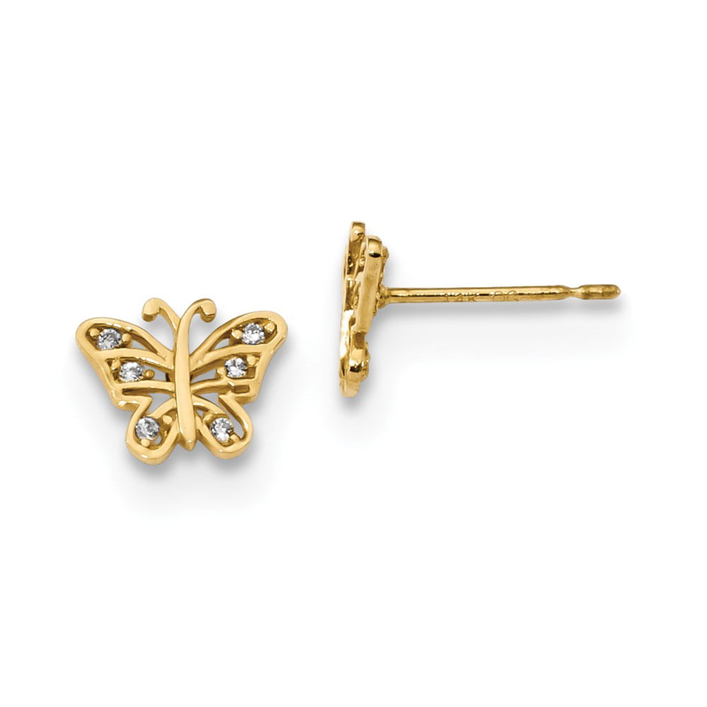 Inverness 14K Yellow Gold Butterfly Cubic Zirconia Button Earrings