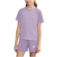 thumbnail image 2 of ITSAME Girls Athletic Outfits 2-Piece Quick-Dry Short Sleeve Top and Shorts Set Kids Comfy Sportswear Purple Size 7, 2 of 8