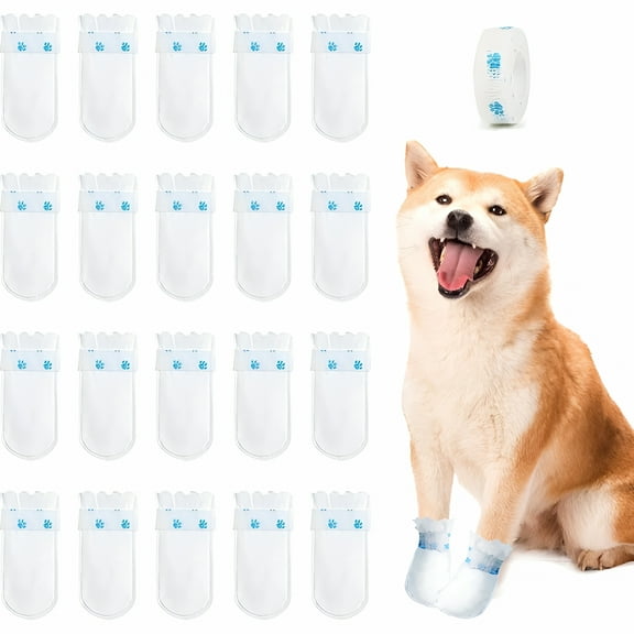 TELOLY 20Pcs Disposable Waterproof Dog Boots for Paw Protection, Dog Feet Covers Pet Shoes for Dogs Paw Wound Recovery Protectors with 1 Roll Dog Paw Bandage for Indoor and Outdoor Use