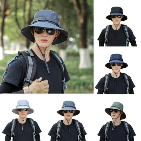 Shenmeida Sun Hat for Men Windrproof Wide Birm String Bucket Hat UV Protection Boonie Hat for Fishing Hiking