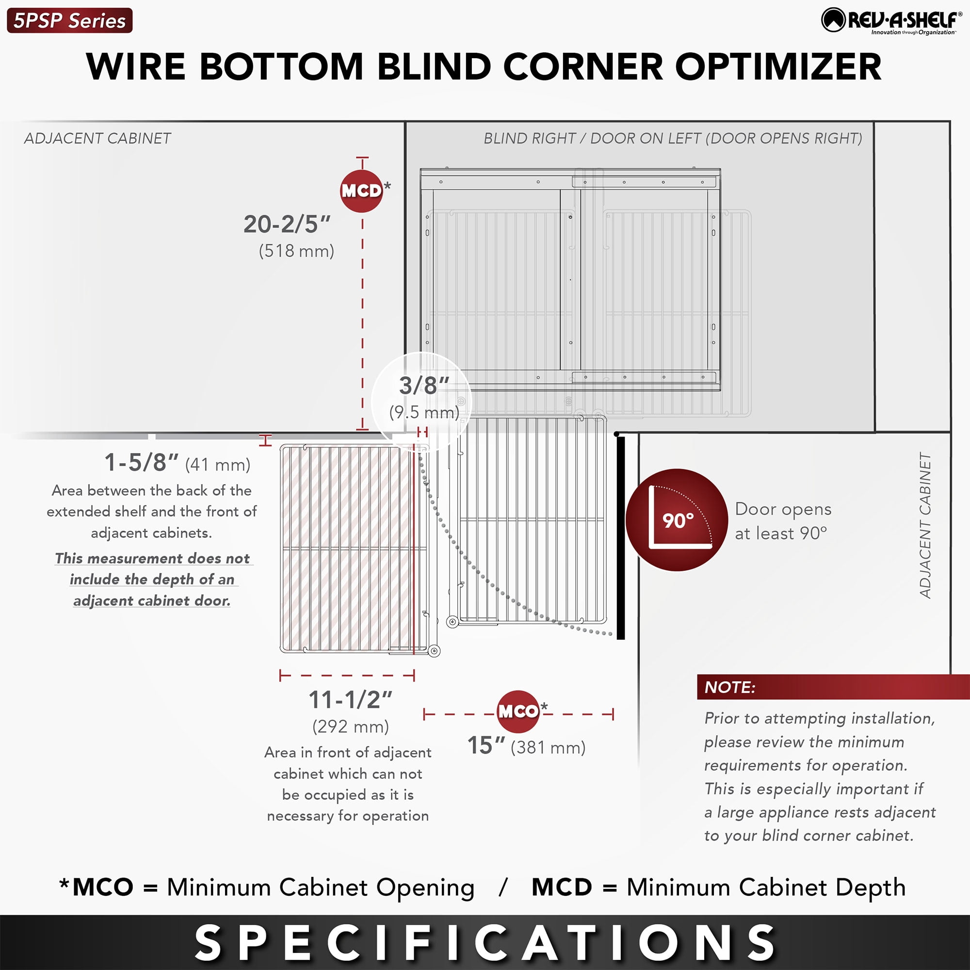 Rev-A-Shelf Chrome 2-Tier Wire Optimizer for 15" Blind Corner Cabinet Openings, 5PSP-15-CR