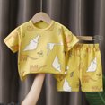 thumbnail image 2 of KPOPLK Toddler Boy Summer Outfits Baby Boy Animal Print Short Sleeves T-Shirt Plaid Shorts Set Infant Boy Clothes Set(4-5 Years,Yellow), 2 of 6