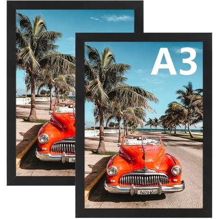 A3 Picture Frame Black Set of 2, 11.7 x 16.5 Frame Wall Mounted Horizontal and Vertical