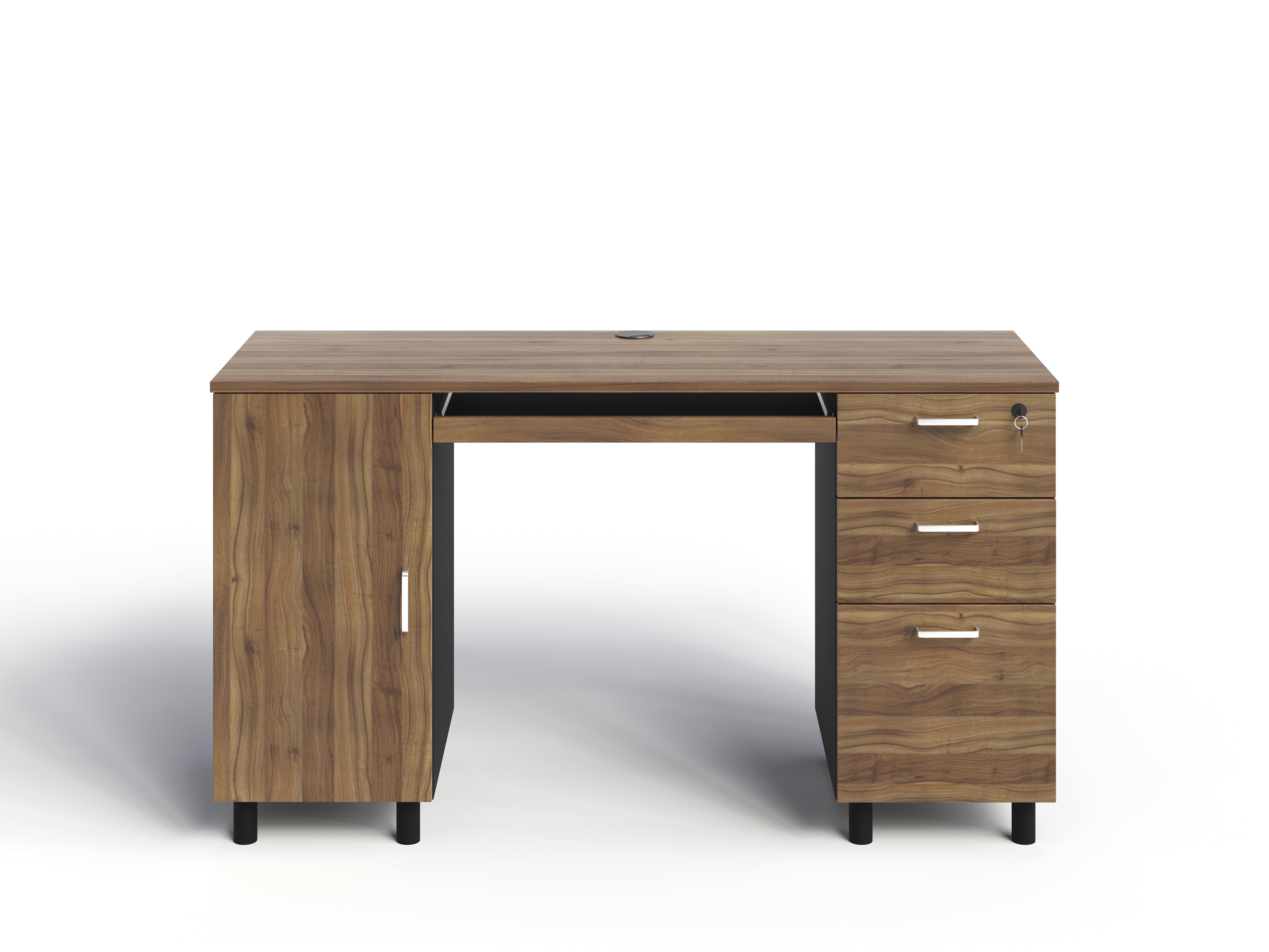 Modern Design Venice Computer Desk Great for Home Office Desk by Crafts and Comfort - 3 Drawers and CPU Storage Cabinet - Laptop Workstation with Keyboard Tray and Cable Hole - Walnut / Black
