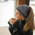 thumbnail image 4 of BEIPEGIN 2 Pack Ponytail Hats for Women Criss Cross Winter High Messy Bun Beanie Hat with Ponytail Hole (Colorful Black & Rice), 4 of 7