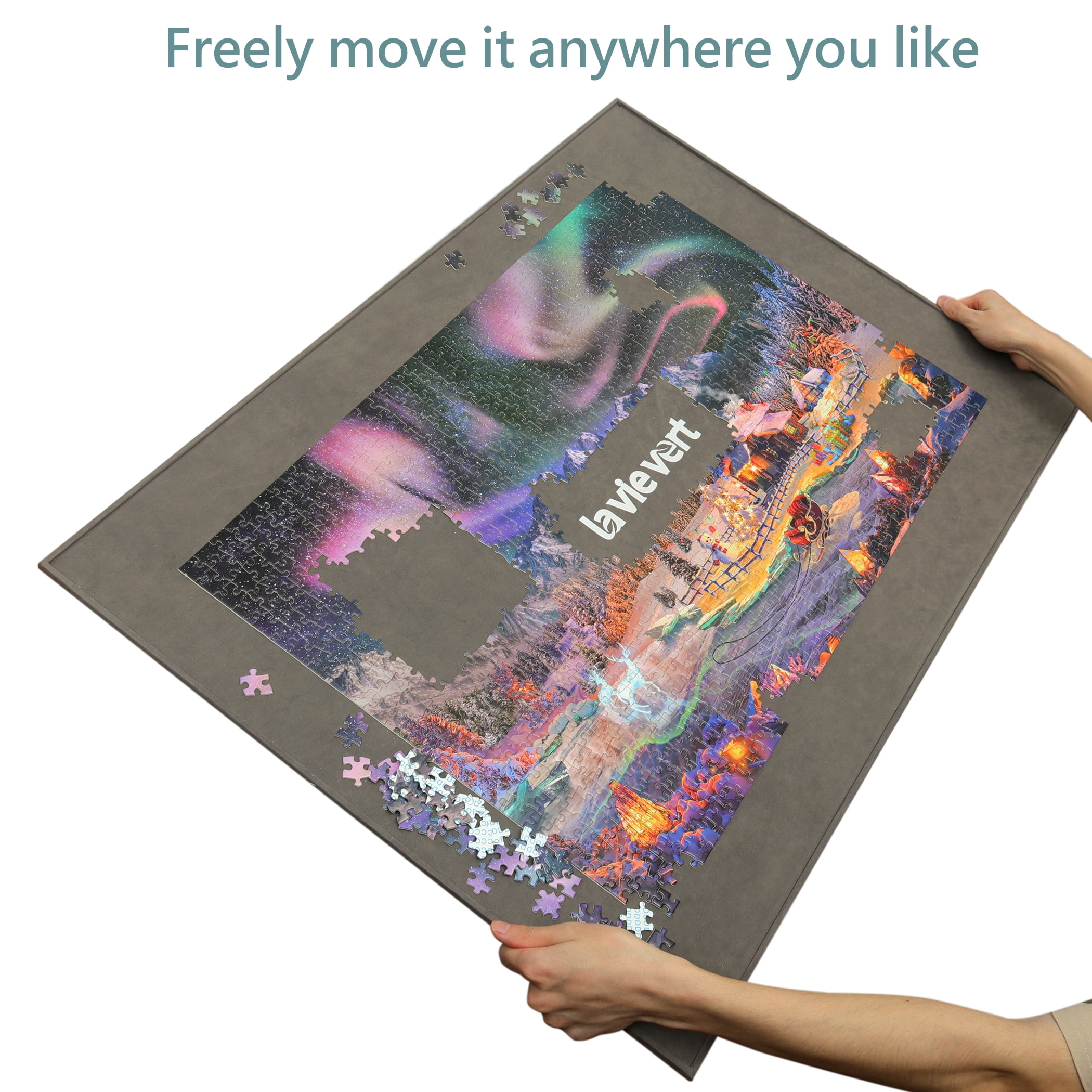 Lavievert Wooden Jigsaw Puzzle Board Puzzle Storage Puzzle Saver with Non-Slip Surface for Up to 1500 Pieces - Gray