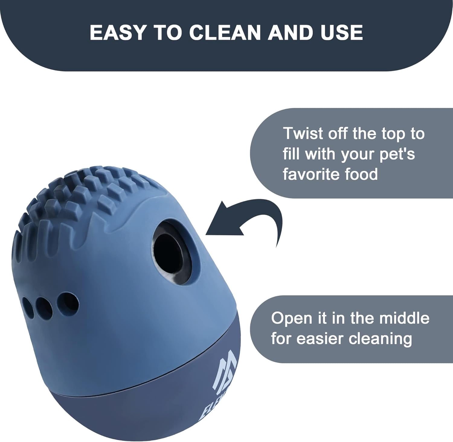 Elevon Dog Treat Dispenser and Slow Feeder Toy, Interactive Puzzle Chew Toy for Puppies and Medium Dogs, Navy