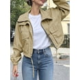 thumbnail image 4 of Spring Fall Women Long Sleeve Turn-down Collar Casual Zipper Jacket Loose Anorak Crop Coat with Pocket, 4 of 6