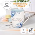 thumbnail image 4 of Christian Art Gifts Motivational Ceramic Coffee and Tea Mug for Women: The Lord is My Strength - Psalm 28:7 Bible Verse Novelty Inspiring Hot and Cold Beverage, Pastel Blue and White Floral, 12 oz., 4 of 6