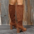 thumbnail image 6 of Domuza Round Toe Suede Knee High Fall Boots for Women,Fall Winter Fasion Tall Long High Heel Chunky Block Boots with Side Zipper, Brown 9（EU-42）, 6 of 9