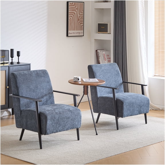 JERFIT Modern Lounge Chair Set of 2, Blue Gray Upholstered Accent Chairs with Sturdy Metal Frame for Living Room, Bedroom, Office