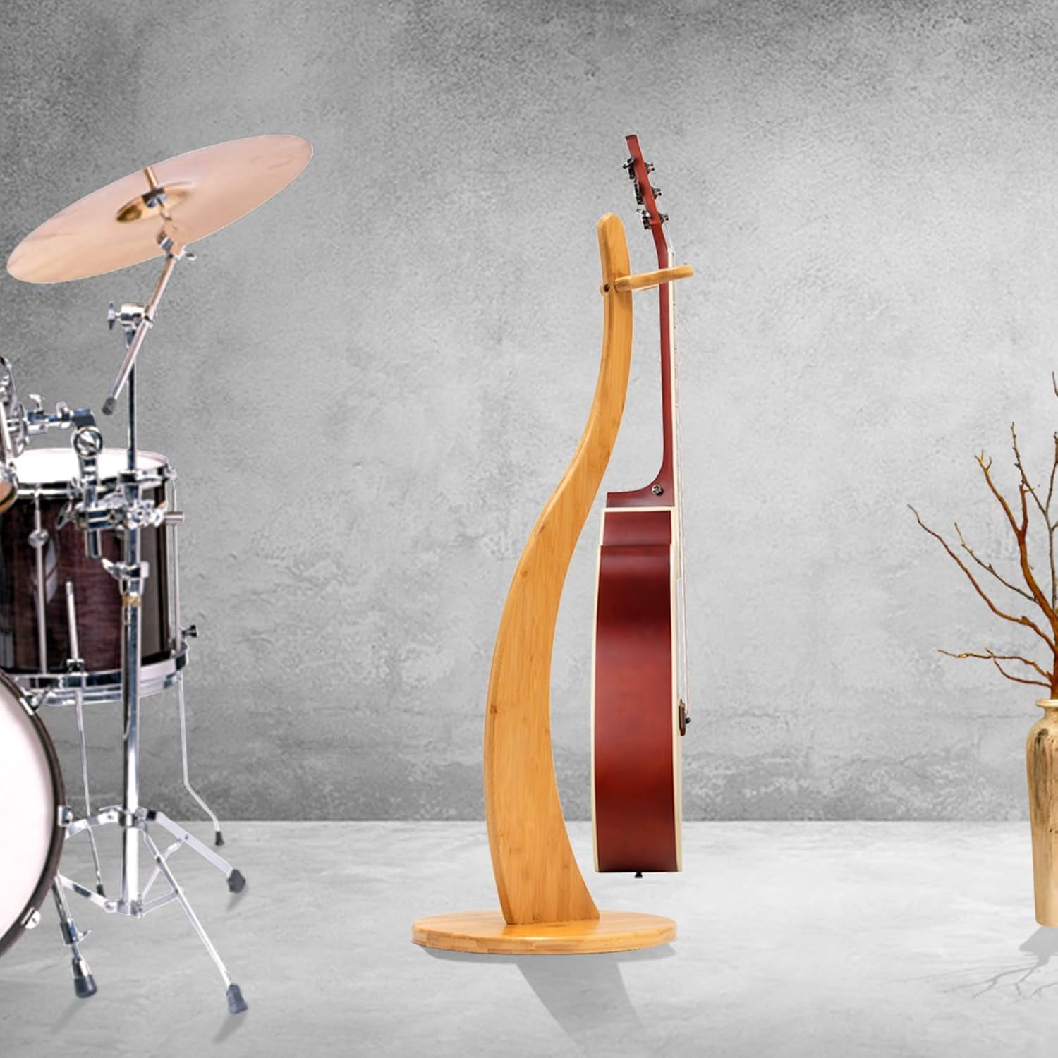 Miumaeov Wooden Bamboo Guitar Stand Non-Slip Pads on Bottom for Stability For Acoustic Electric Classical Ukulele and Banjos