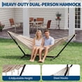 thumbnail image 2 of Garvee Double Hammock with Stand & Tassel, 450 ibs Max, 126 x 42.9 x 39.4", Yellow & White, 2 of 10