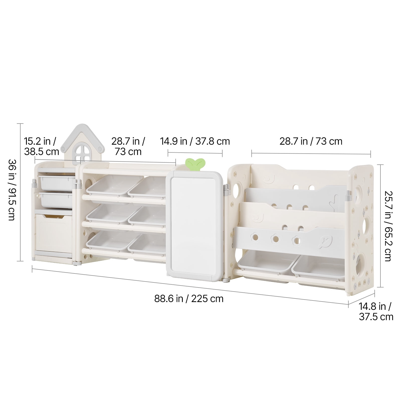 VEVOR Kids Toy Storage with Bookshelf,4-Tier Large Toy Storage Organizer with 10 Plastic Movable Bins,Kids Cubby Cabinet with Bookshelf and Drawing Board for Study Room, Playroom, Classroom, Nursery