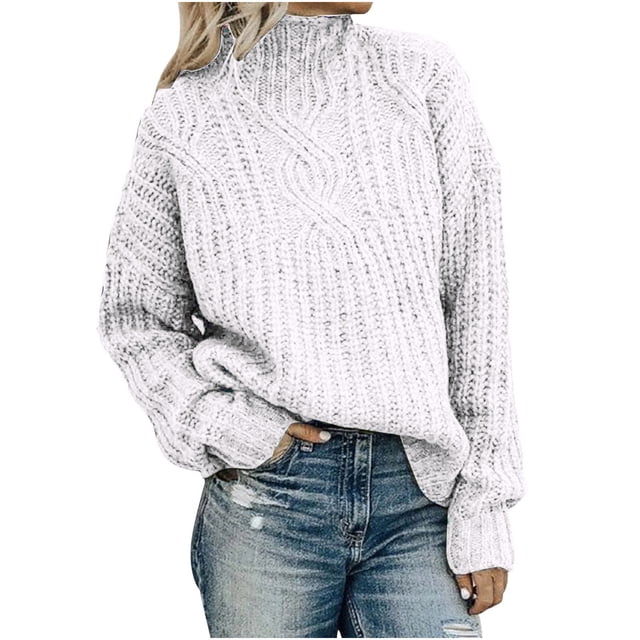 IROINID Liquidation Womens Hauts Grande Taille Décontractés Unis Manches Longues Col Roulé Automne Hauts Blouse T-Shirt, Blanc