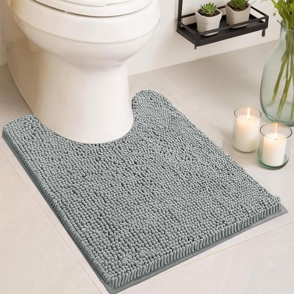 Januofit Toilet Rugs U Shaped Washable 20''x20'', Ultra Soft Absorbent Chenille Non Slip Contour Bathroom Rugs for Toilet,Dry Quickly, Machine Washable Bath Mats,Grey