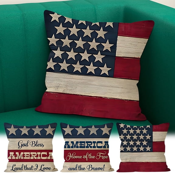 4th of July PALIFEUR Pillow Covers, Indeoendence Day Throw Pillow Covers, 18 x 18 Inch Patriots Pillow Case for Sofa Bedroom Coffice, Flag Decorative Pillow Cover