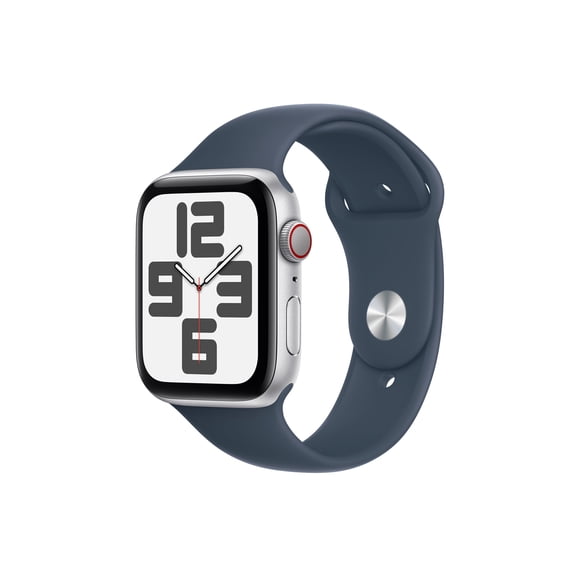 Apple Watch SE (GPS + Cellular) - 2nd generation - 44 mm - silver - smart watch with sport band - fluoroelastomer - storm blue - band size: M/L - 32 GB - Wi-Fi, Bluetooth, LTE - 4G - 1.16 oz