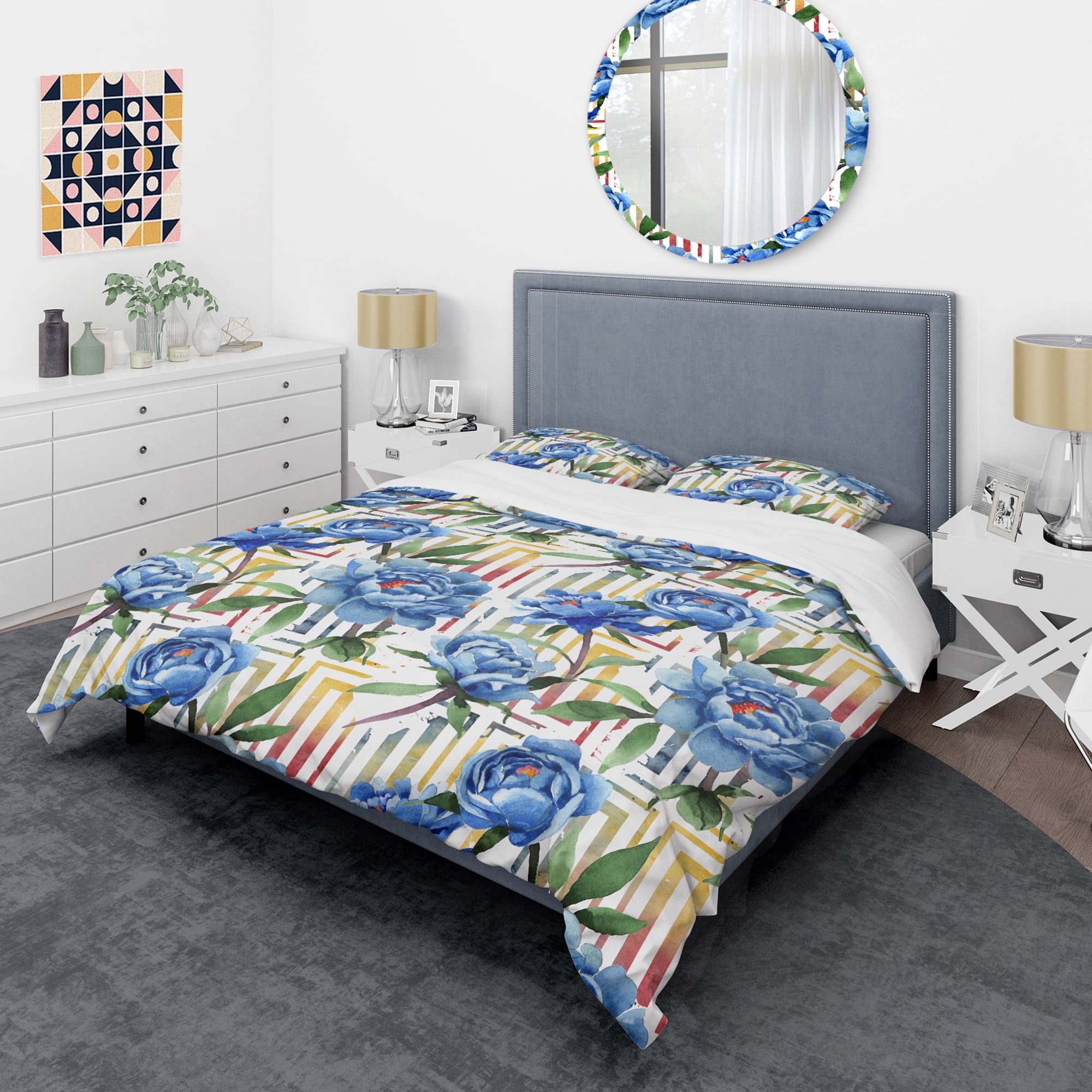 Designart 'Retro Floral Botanical Design I' Mid-Century Modern Duvet Cover Set