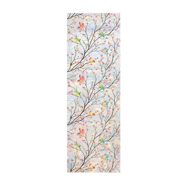 Modern Home Decor, Colorful Glittering Flower Bird Green Static Window/Showcase Glass Decorative Sticker/Wall Sticker Create A Dreamlike Home Environment